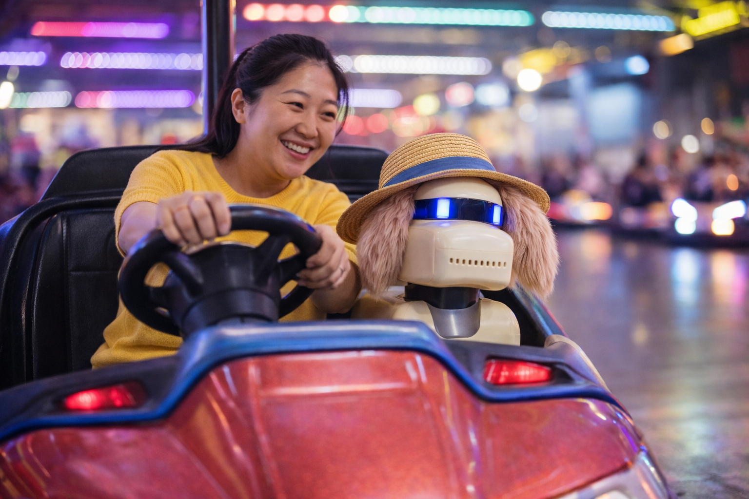 Robot dog in bumper cars